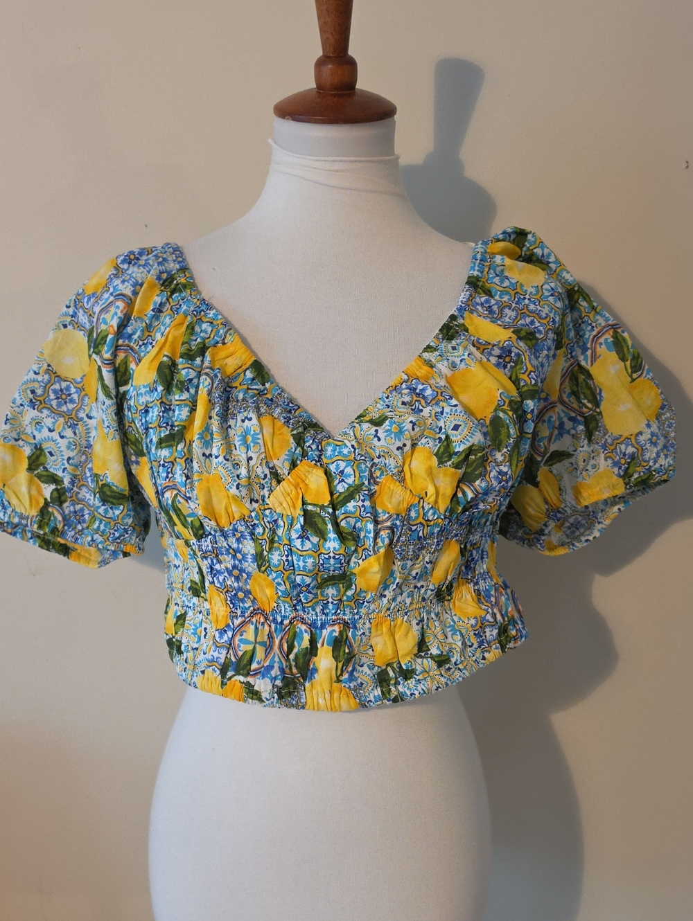 Primark Yellow Floral Smocked Crop Top Brand New